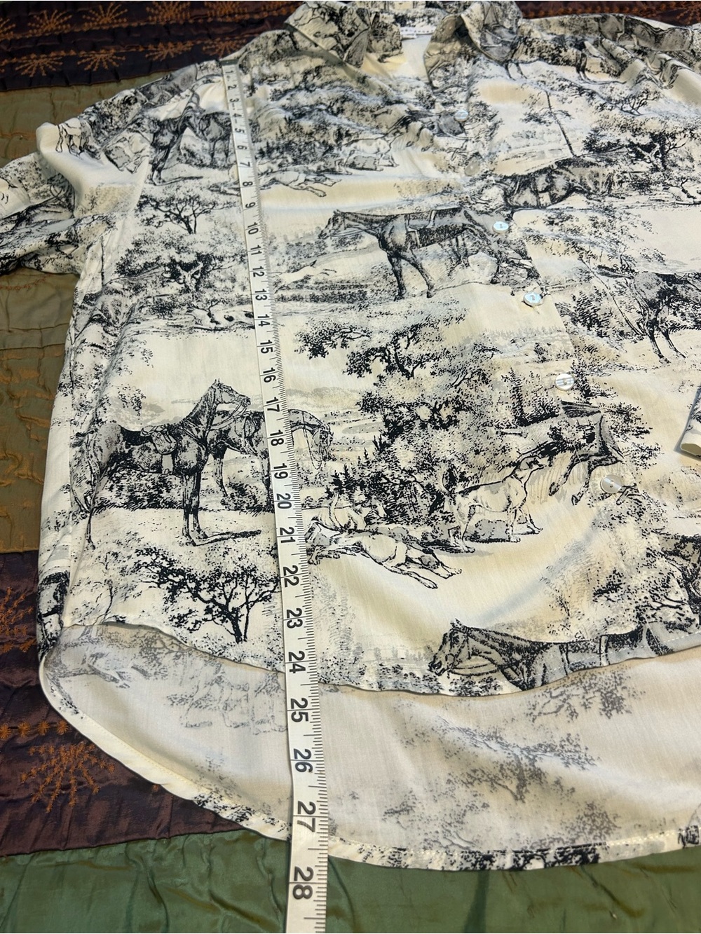 Jane + Delancey Horse Equestrian Toile Button Down Blouse XL - Picture 6 of 13